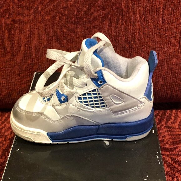 Vintage Boys Jordan 4 Retro Toddler Size 4C in Military Blue N Grey - Picture 5 of 15